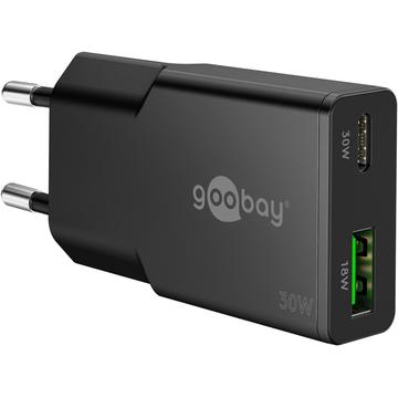 Goobay Slim USB-C PD GaN Dobbelt hurtigoplader 30W - Sort