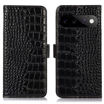 Google Pixel 11 Pro Crocodile Series Læderpung med RFID - Sort