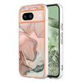 Google Pixel 8a Marmormønster Galvaniseret IMD TPU Cover - Pink