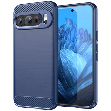 Google Pixel 9/9 Pro Børstet TPU Cover - Karbonfiber - Blå