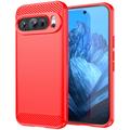 Google Pixel 9/9 Pro Børstet TPU Cover - Karbonfiber - Rød