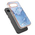 Google Pixel 9a Marmormønster Galvaniseret IMD TPU Cover - Blå