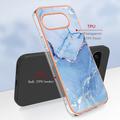 Google Pixel 9a Marmormønster Galvaniseret IMD TPU Cover - Blå