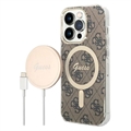 Guess 4G Edition Bundle Pack iPhone 14 Pro Cover & Trådløs Oplader - Brun