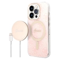 Guess 4G Edition Bundle Pack iPhone 14 Pro Cover & Trådløs Oplader - Pink