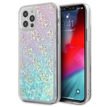 Guess 4G Liquid Glitter iPhone 12/12 Pro Hybrid Cover - Pink / Blå