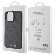 iPhone 15 Pro Guess 4G Metal Gold Logo Hybrid Cover - Grå