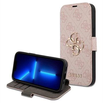 iPhone 15 Pro Guess 4G Metal Logo Flip Cover - Pink