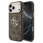 iPhone 18 Pro Max Guess 4G Metal Logo Gold Frame Cover - brun