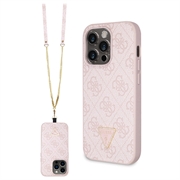 iPhone 15 Pro Max Guess 4G Strass Triangle Metal Logo Cover med Crossbody Rem - Pink