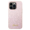 Guess Glitter Flakes Metal Logo iPhone 14 Pro Hybrid Cover - Pink
