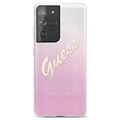 Guess Glitter Gradient Script Samsung Galaxy S21 Ultra 5G Cover - Pink