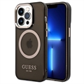 Guess Gold Outline MagSafe iPhone 14 Pro Hybrid Cover - Frostet Sort