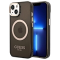 Guess Gold Outline MagSafe iPhone 14 Hybrid Cover - Frostet Sort