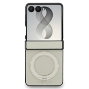 Samsung Galaxy Z Flip8 Guess Magnetic Ring Stand Grained Classic Logo Cover - MagSafe-kompatibel - beige