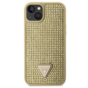 iPhone 15 Guess Rhinestones Triangle Metal Logo Cover - Guld
