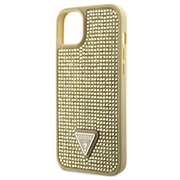 iPhone 15 Guess Rhinestones Triangle Metal Logo Cover - Guld