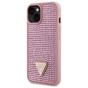 iPhone 15 Guess Rhinestones Triangle Metal Logo Cover - Pink