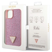 iPhone 15 Guess Rhinestones Triangle Metal Logo Cover - Pink