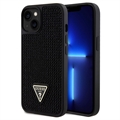 iPhone 15 Plus Guess Rhinestones Triangle Metal Logo Cover - Sort