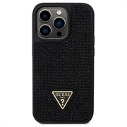 iPhone 15 Pro Guess Rhinestones Triangle Metal Logo Cover - Sort