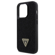 iPhone 15 Pro Guess Rhinestones Triangle Metal Logo Cover - Sort
