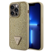 iPhone 15 Pro Guess Rhinestones Triangle Metal Logo Cover - Guld