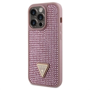 iPhone 15 Pro Guess Rhinestones Triangle Metal Logo Cover - Pink