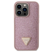 iPhone 15 Pro Guess Rhinestones Triangle Metal Logo Cover - Pink