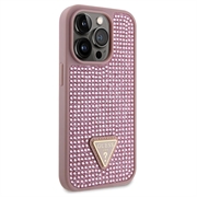 iPhone 15 Pro Guess Rhinestones Triangle Metal Logo Cover - Pink