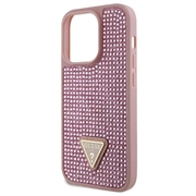 iPhone 15 Pro Guess Rhinestones Triangle Metal Logo Cover - Pink