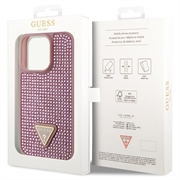 iPhone 15 Pro Guess Rhinestones Triangle Metal Logo Cover - Pink