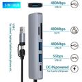 HC-13FL USB-C/USB-A-multiporthub - USB 3.0, 2xUSB 2.0, SD/TF-kortlæser, USB-C - Grå