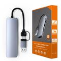 HC-13FL USB-C/USB-A-multiporthub - USB 3.0, 2xUSB 2.0, SD/TF-kortlæser, USB-C - Grå