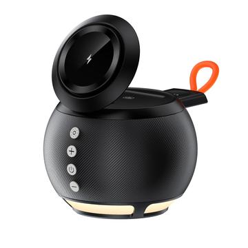 HT-571 5-i-1 magnetisk trådløs oplader med Bluetooth-højttaler og natlampe - sort