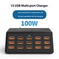 HW15 USB-opladerstation med 15 porte og digitalt display - 100W - Sort