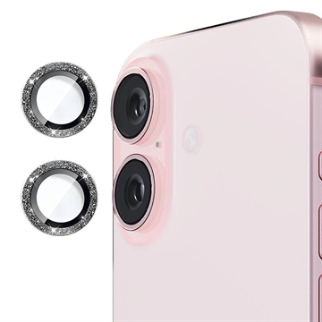 iPhone 16/16 Plus Hat Prince Glitter Kamera Linse Beskytter - Sort