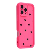 iPhone 16 Pro stødsikkert TPU-cover med hjertemønster og forhøjede kanter - Hot Pink