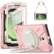 Samsung Galaxy Tab Active5 Heavy Duty 360 Cover med Håndrem - Pink / Hvid