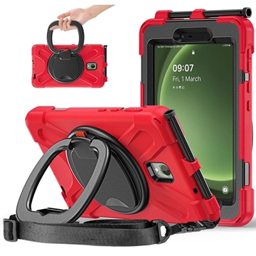 Samsung Galaxy Tab Active5 Heavy Duty 360 Cover med Håndrem - Rød / Sort