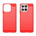 Honor 200 Smart/X7c 4G/5G Børstet TPU Cover - Karbonfiber - Rød