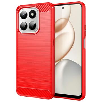Honor 400 Smart/X7d 4G Børstet TPU Cover - Karbonfiber - rød