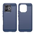 Honor 600 Lite Børstet TPU Cover - Karbonfiber - blå