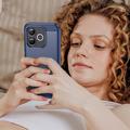 Honor 600 Lite Børstet TPU Cover - Karbonfiber - blå