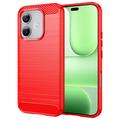 Honor 600 Lite Børstet TPU Cover - Karbonfiber - rød