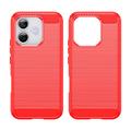 Honor 600 Lite Børstet TPU Cover - Karbonfiber - rød