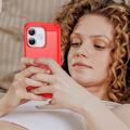 Honor 600 Lite Børstet TPU Cover - Karbonfiber - rød
