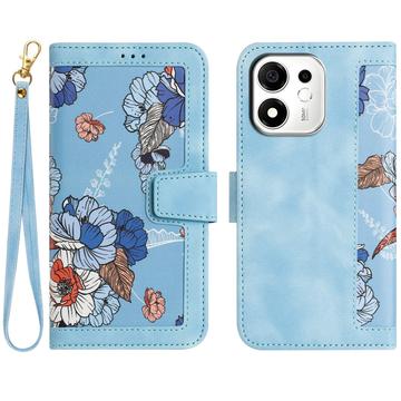 Honor 600 Smart Blomstret pung etui med plads til kort - babyblå