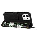 Honor 600 Smart Blomstret pung etui med kortholdere - Sort