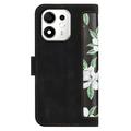 Honor 600 Smart Blomstret pung etui med kortholdere - Sort